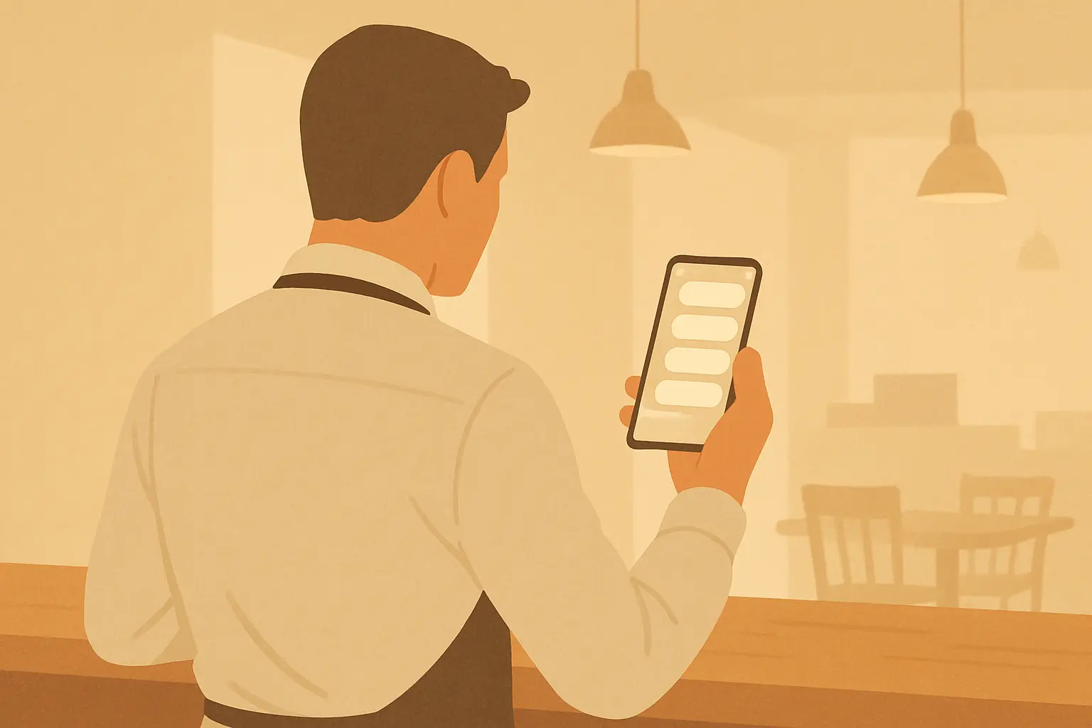 Een manager kijkt naar een telefoon vol berichten